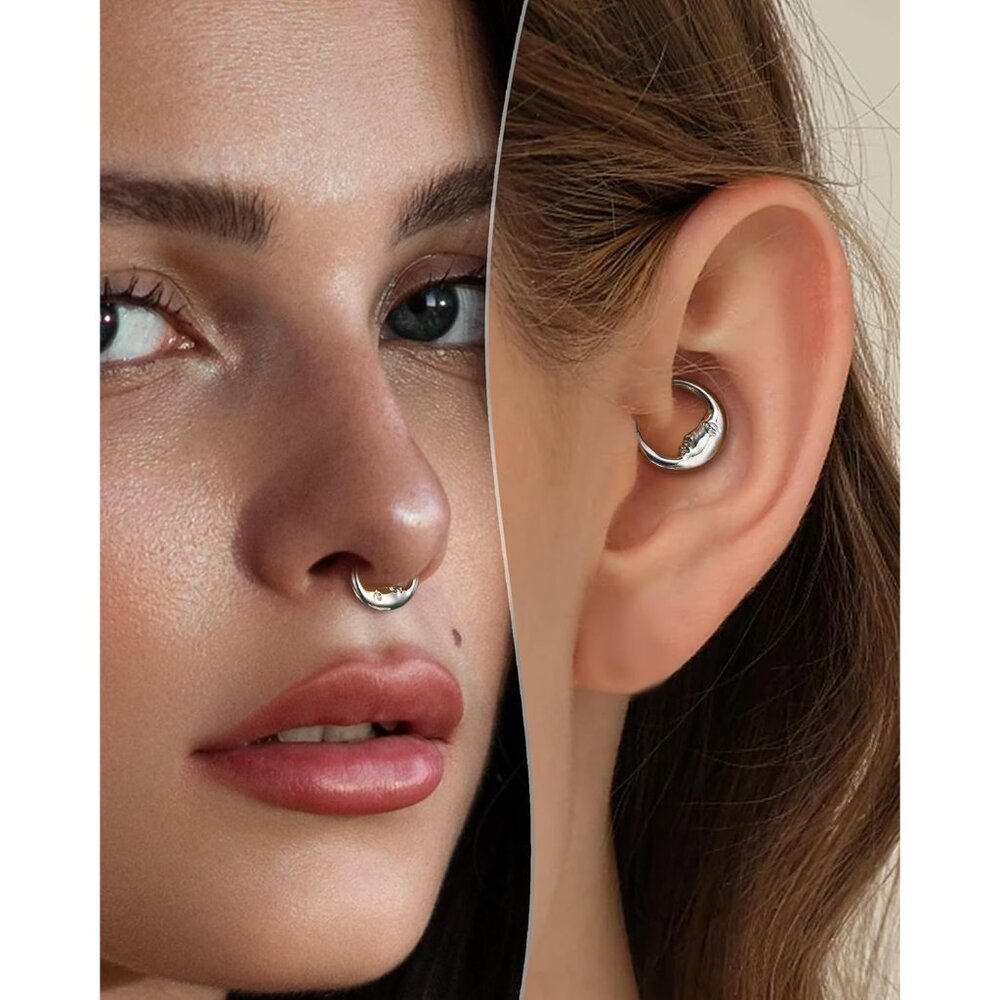 Moon Face G23 Solid Titanium Septum Ring 16g Silv… - image 2